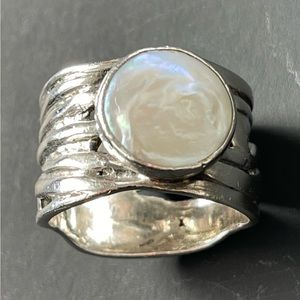 Silpada sterling silver mermaid coin pearl ring size 7